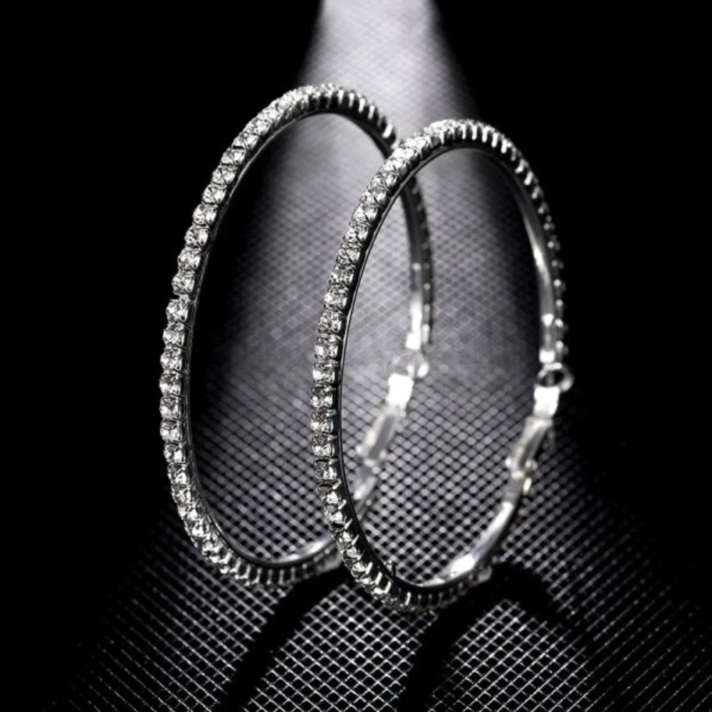 30mm crystal silver hoops
